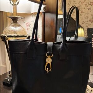 Dooney & Bourke Black Leather Tote with Gold Hardware
